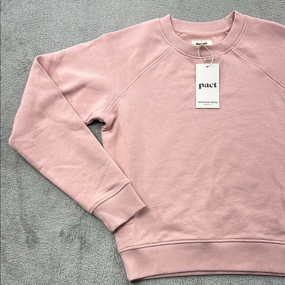 NEW Pact S 100% Organic Cotton Women Pink Pale Mauve Downtime Crew‎ Neck Sweater